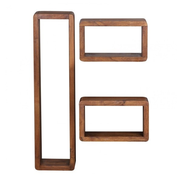 Комплект от 3 стенни рафта от масивна дървесина от шешъм BOHA - Skyport-image-2