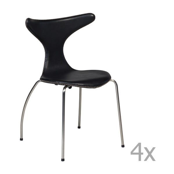 Sada 4 černých kožených jídelních židlí s kovovým podnožím DAN– FORM Dolphin