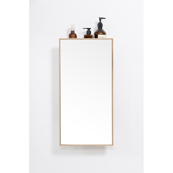 Рафт с огледало от дъбова дървесина в естествен цвят 31x61,5 cm Slimline - Wireworks-image-3