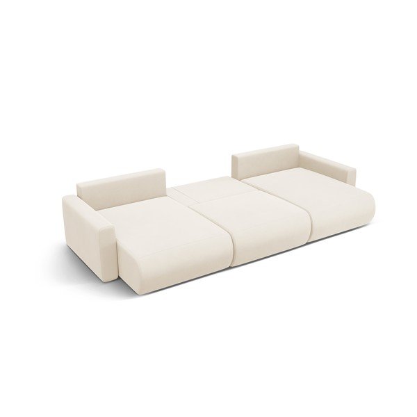 Бежов кадифен разтегателен ъглов диван с място за съхранение (U форма) Belfast – Cosmopolitan Design-image-3