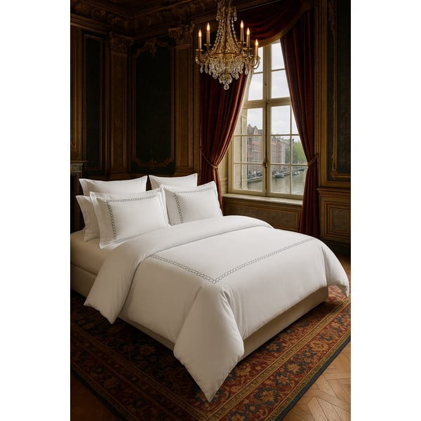 Бяло двойно удължено спално бельо от памучен сатен с включен долен чаршаф/6 части 240x220 cm Whispered Serenity – Mila Home Luxury-image-1