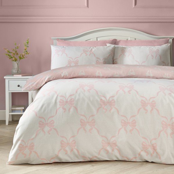 Розово единично  спално бельо 135x200 cm Pretty Bows – Catherine Lansfield-image-1