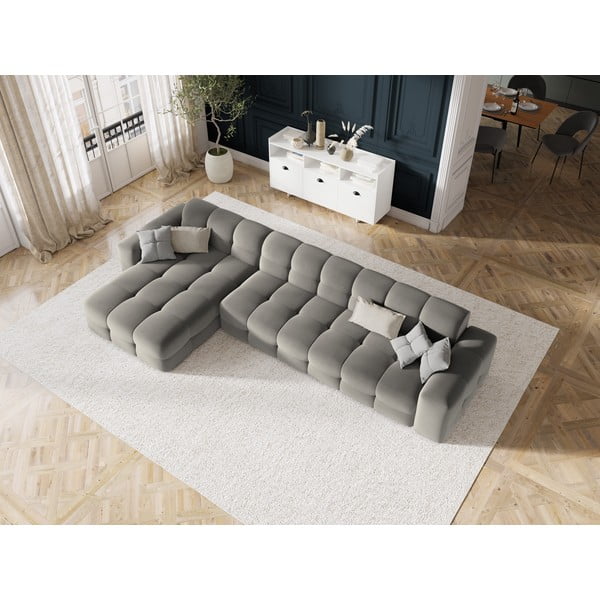 Ъглов диван от сиво кадифе (ляв ъгъл) Kendal - Micadoni Home-image-1