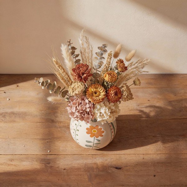 Кремава глинена ръчно рисувана ваза (височина 17 cm) Taza – Bloomingville-image-3