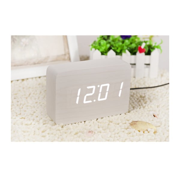 Bílý budík s bílým LED displejem Gingko Brick Click Clock-image-3