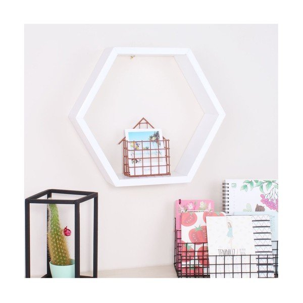 Бял дървен стенен рафт Hexagon - North Carolina Scandinavian Home Decors