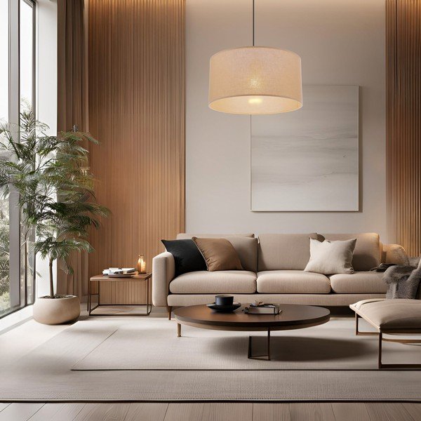 Бежово висящо осветително тяло с текстилен абажур ø 40 cm Shanti – Candellux Lighting-image-1