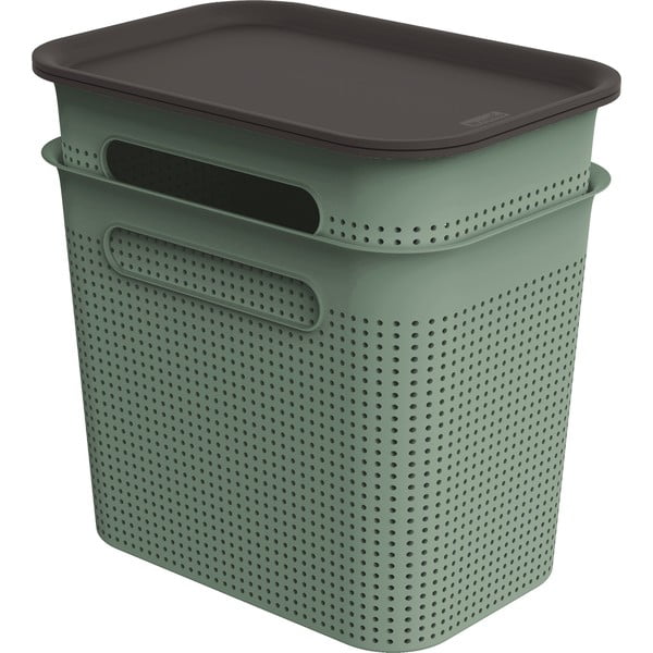 Зелени пластмасови кутии за съхранение в комплект от 2 бр. с капаци 18,5x27x26 cm Brisen – Rotho