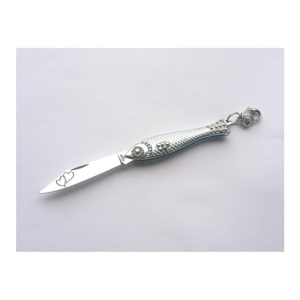 Чешки нож за риба от сребро със сребърни кристали и карабинер Сърца по дизайн на Alexandra Dětinska - Alexandra Dětinská