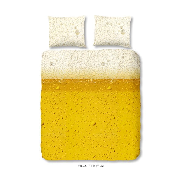 Жълт памучен чаршаф за единично легло Beer, 135 x 200 cm - Good Morning