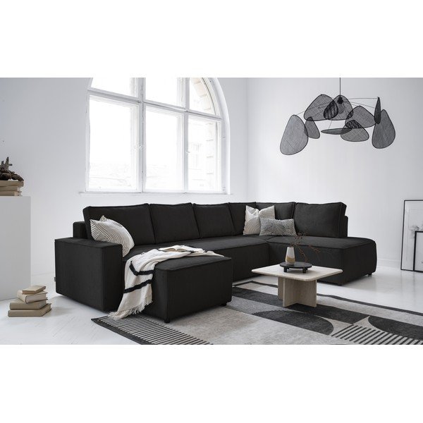 Антрацитен разтегателен ъглов диван от рипсено кадифе (десен ъгъл/"U" форма) Brave Dave – Miuform-image-4