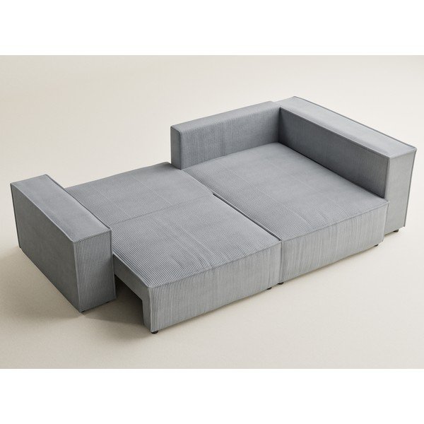Сив сгъваем/с място за съхранение ъглов диван от рипсено кадифе (десен ъгъл/L форма) Tonga – Maison de Rêve-image-3