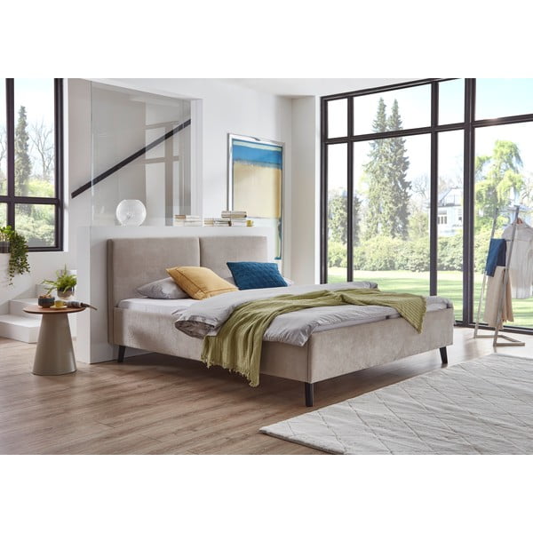 Бежово двойно легло 180x200 cm тапицирано с включена подматрачна рамка Piano – Meise Möbel-image-1