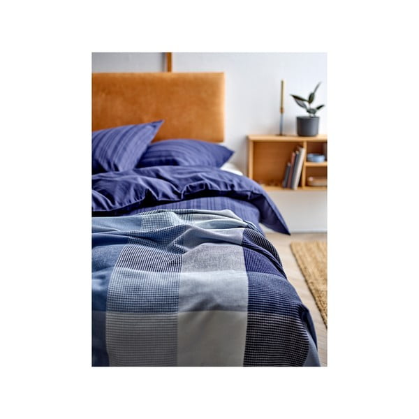 Тъмносиньо единично удължено спално бельо от дамаск 140x220 cm Noble – Södahl-image-3