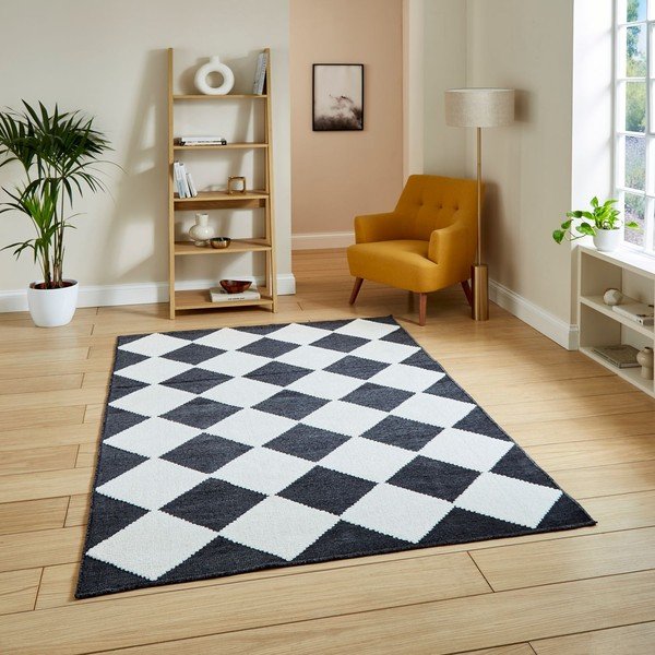 Черно-бял килим подходящ за пране 80x150 cm Lyna Charcoal&White – Think Rugs-image-1