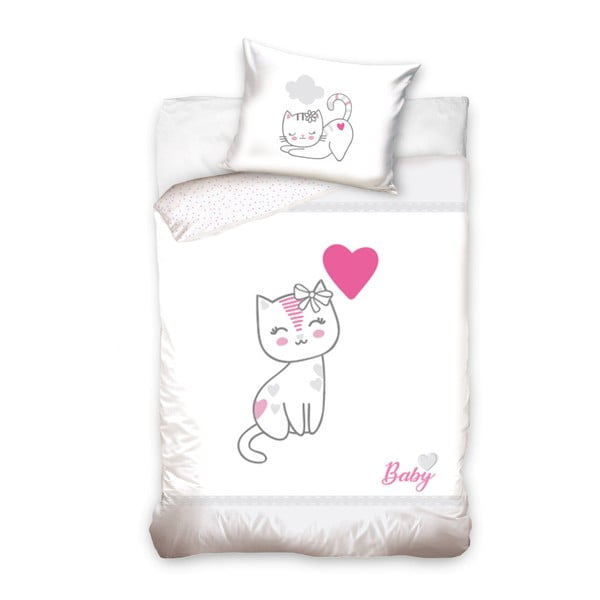 Детско памучно спално бельо за единично легло Kitty Gris, 100 x 135 cm - CARBOTEX