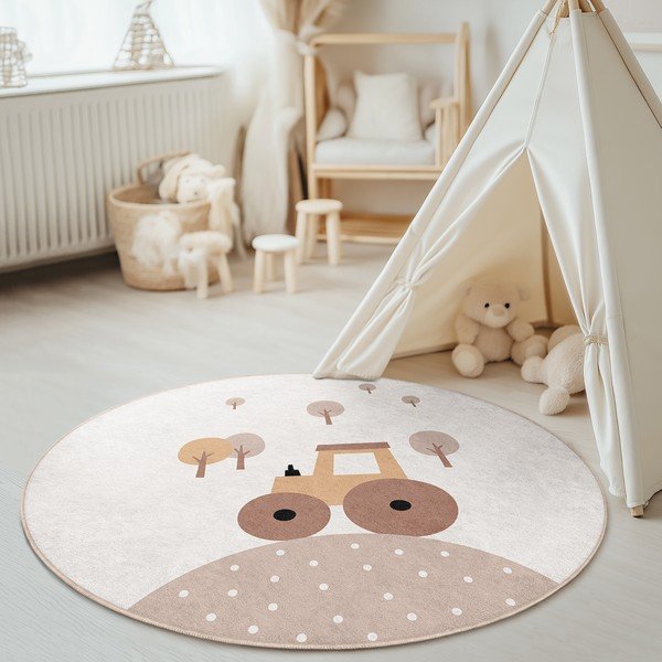 Бежов детски килим подходящ за пране ø120 cm Tractor World – Mila Home-image-4