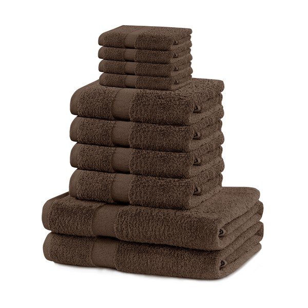 Кафяви памучни хавлии и кърпи за баня от тери в комплект от 10 бр. Marina – DecoKing