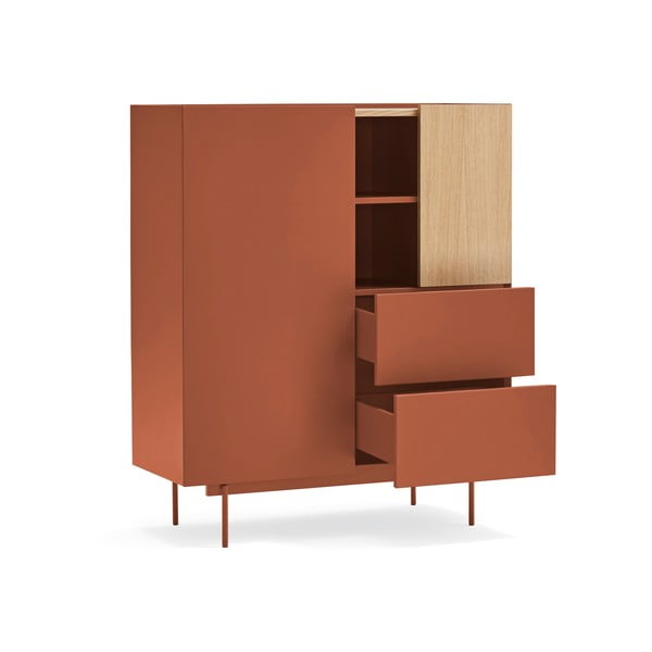 Висок скрин с чекмеджета в цвят тухла и естествен дъб 100x120 cm Otto - Teulat-image-3