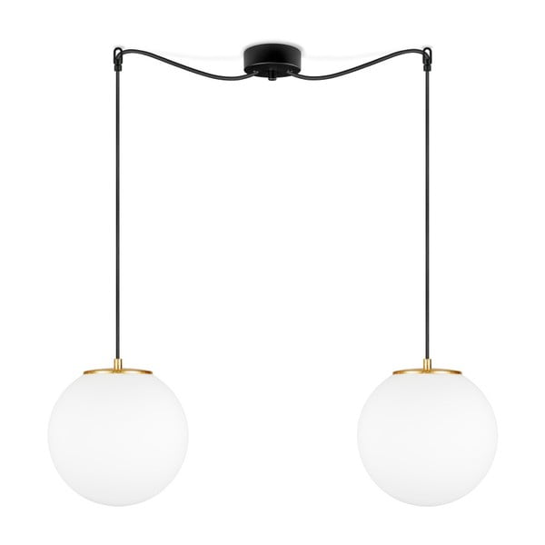 Бяла висяща лампа с 2 абажура и цокъл в златист цвят TSUKI M - Sotto Luce