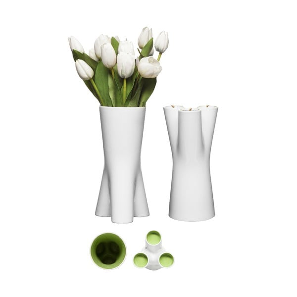 Váza/svícen Upside-Down, bílá/zelená