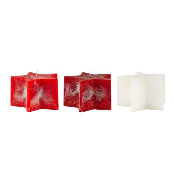 Комплект от 3 свещи с червени звезди, ⌀ 14 x 8,5 cm - KJ Collection