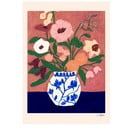 Постер 30x40 cm Flowers on Blue Table – Carla Llanos – The Poster Club