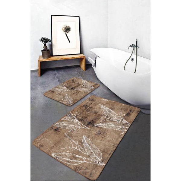 Кафяви кадифени килими за баня в комплект от 2 бр. 60x100 cm – Mila Home-image-3