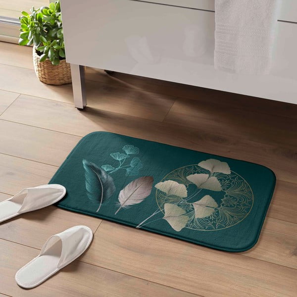 Тюркоазен килим за баня 45x75 cm Ginkoblue – douceur d'intérieur-image-1