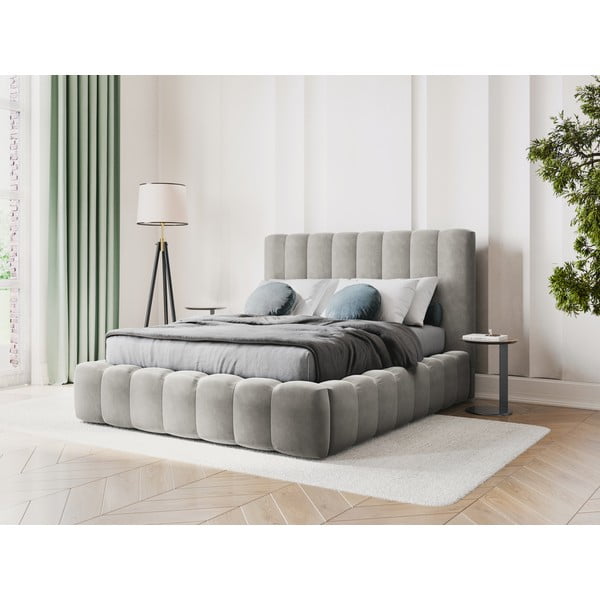 Светлосиво тапицирано двойно легло с място за съхранение 180x200 cm Kelp - Micadoni Home-image-1
