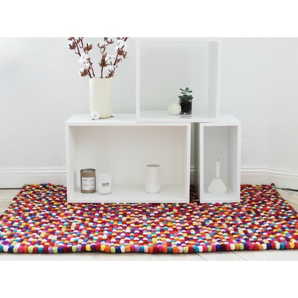 Тъмночервен вълнен килим на топки , 100 x 150 cm Ball Rugs - Wooldot-image-2