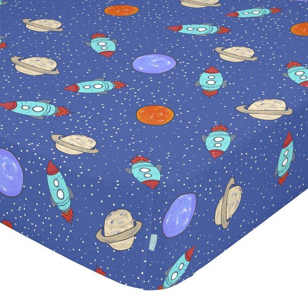 Син еластичен памучен чаршаф , 90 x 200 cm Space Rocket - Mr. Fox