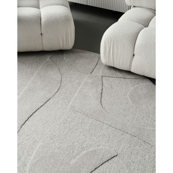 Светлосив вълнен кръгъл килим ø 120 cm Morphic Botanica – Agnella-image-3