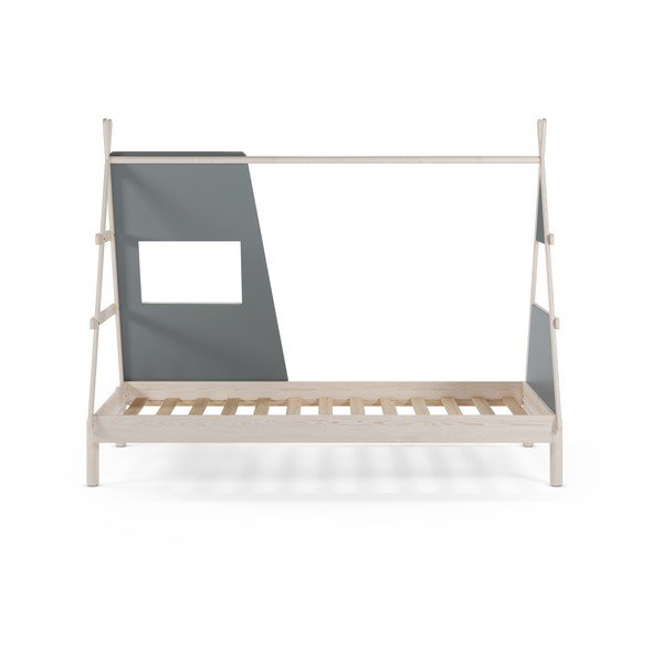 Сиво-зелено къща детско легло 90x200 cm от масивен бор с включена подматрачна рамка Enola – Marckeric-image-3