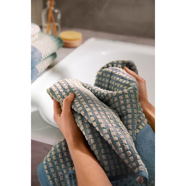 Светлосиньо-бежова кърпа от органичен памук 50x100 cm Check - JUNA-image-4