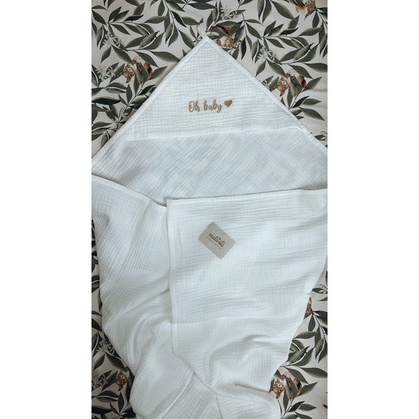 Бяла муселинова детска хавлия с качулка 85x85 cm Muslin – Malomi Kids-image-2