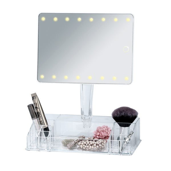 Бяло козметично огледало с LED подсветка и органайзер за грим Farnese - Wenko-image-3