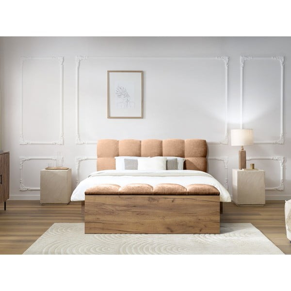 Светлорозово двойно тапицирано легло с включена подматрачна рамка 180x200 cm Kumo – Bobochic Paris-image-3