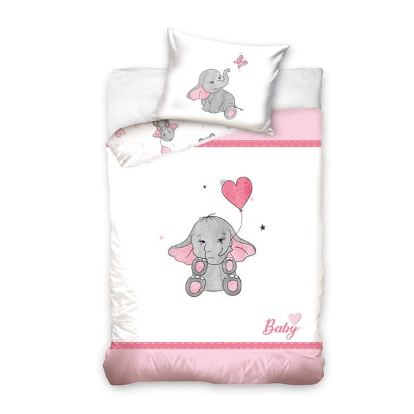 Детско памучно спално бельо за единично легло Elephant Pink, 100 x 135 cm - CARBOTEX