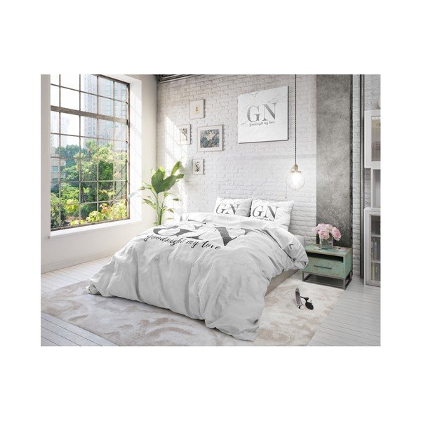 Bavlněné povlečení na dvoulůžko se stříbrným nápisem Sleeptime Good Night, 240 x 220 cm-image-2