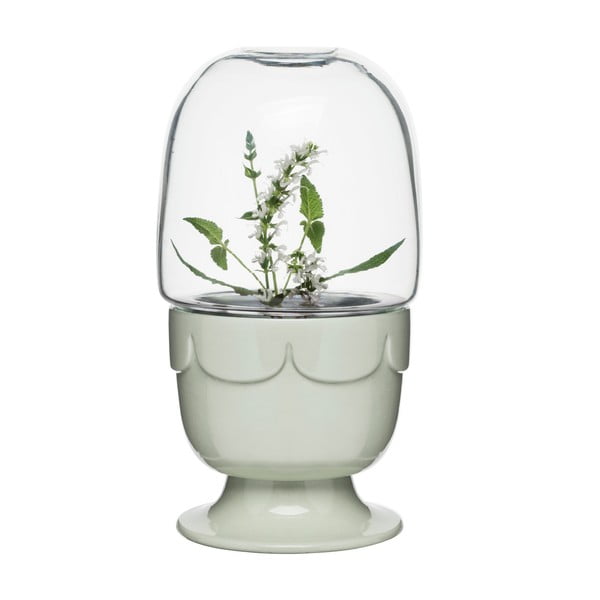 Světle zelený porcelánový květináč s poklopem Sagaform Greenhouse