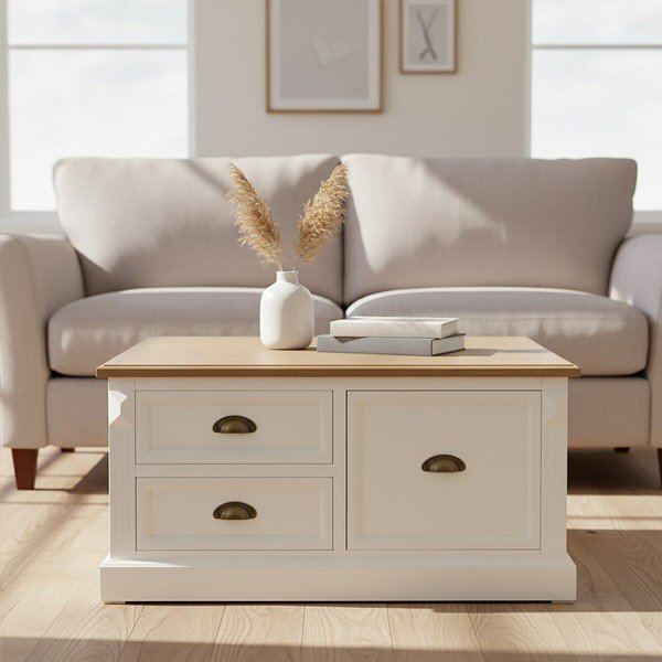 Бяла масичка за кафе от декор на ела 90x90 cm Hardwick – Premier Housewares-image-1