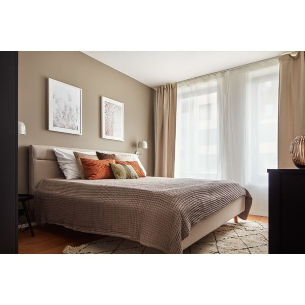 Бежово двойно легло 160x200 cm тапицирано с място за съхранение с включена подматрачна рамка Lotte – Meise Möbel-image-1