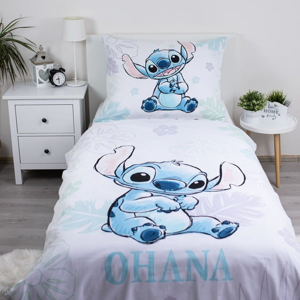 Бяло единично  памучно детско спално бельо 140x200 cm Lilo and Stitch "Ohana White" – Jerry Fabrics-image-1