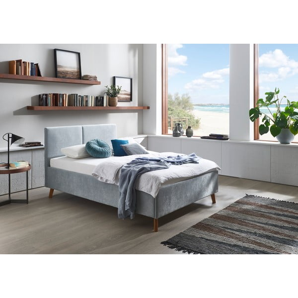 Светлосиньо двойно легло 140x200 cm тапицирано с включена подматрачна рамка Piano – Meise Möbel-image-1