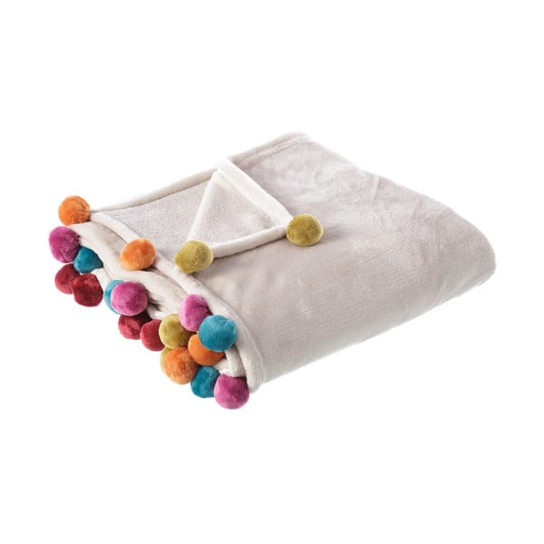 Бежово одеяло с цветни помпони Сърце, 130 x 160 cm Rainbow - Casa Selección