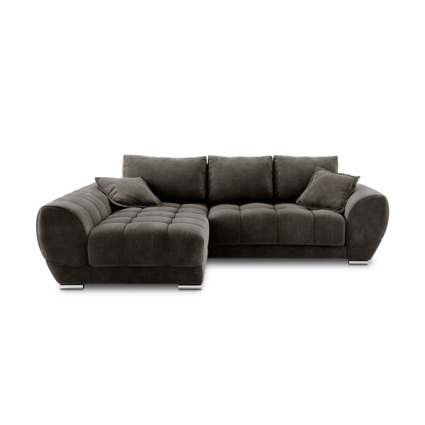 Тъмнокафяв ъглов разтегателен диван с кадифена тапицерия, ляв ъгъл Nuage - Windsor & Co Sofas