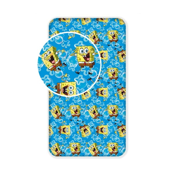 Син еластичен памучен детски чаршаф 90x200 cm Sponge Bob "Blue" – Jerry Fabrics