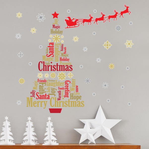Samolepka na zeď Walplus English Quotes Santas Sleigh Christmas Tree