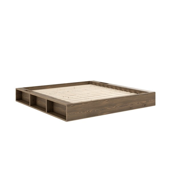 Кафяво двойно легло от борова дървесина с решетка 180x200 cm Ziggy - Karup Design